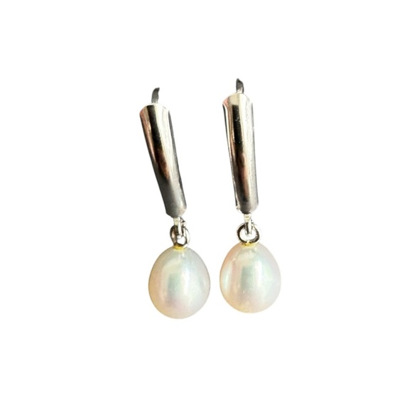 Pearl Earrings Sterling Silver Drop Dangle Dainty Simple Bridal Bride Wedding - Picture 9 of 9